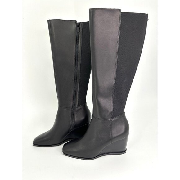 NYDJ Jessica Wedge Vachetta Leather Tall Boots Black Size 8M NWOB
